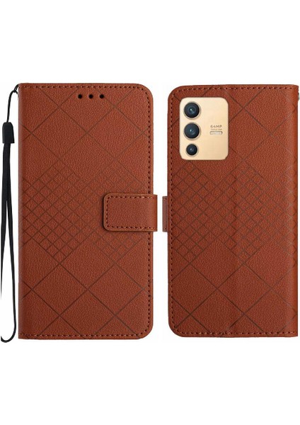 Vivo V23 5g Için Flip Case El Kayışı Kart Yuvası Standı Elmas Kabartmalı (Yurt Dışından)
