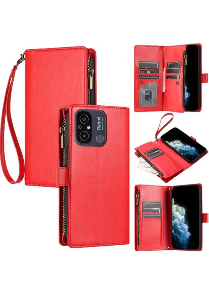 Xiaomi Redmi Için 12C Folio Kapak Cüzdan Fermuar Kart Yuvaları Çanta Pu (Yurt Dışından)