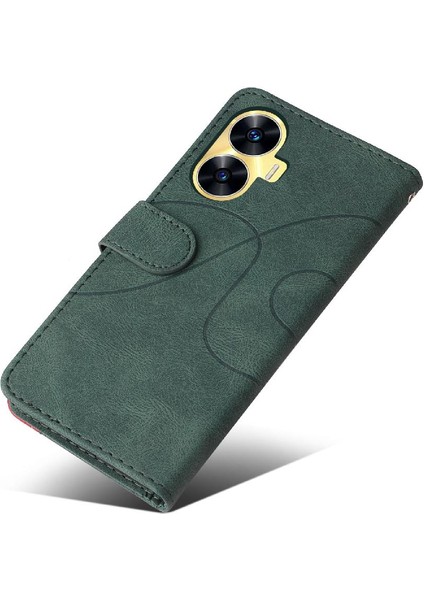 Realme C55 4g Iki Renkli Dikiş Kickstand Koruyucu Pu Deri (Yurt Dışından)