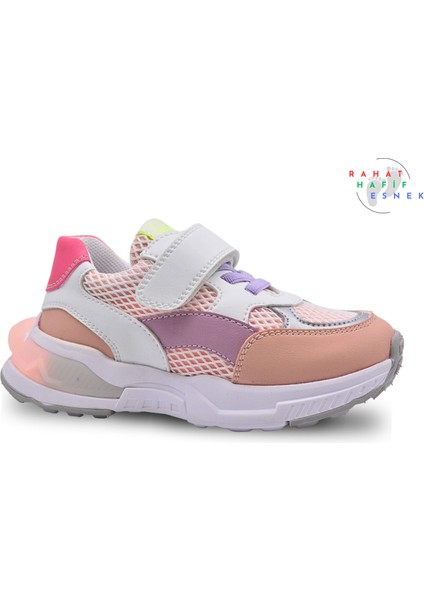 Yoyo Cırtlı Lastikli File Detaylı Deri Kız Çocuk Ayakkabı Pembe