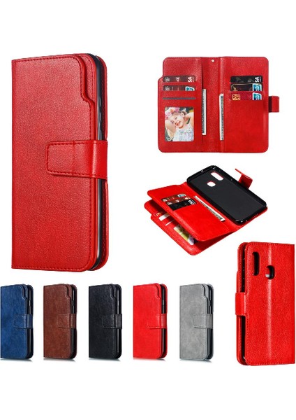 Samsung Galaxy A20E Kickstand Manyetik 9 Kart Yuvaları Cüzdan Pu (Yurt Dışından)
