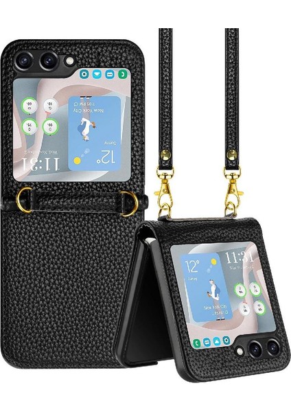 Telefon Kılıfı Için Samsung Galaxy Z Flip 5 Cüzdan Flip Folio Litchi Desen Pu (Yurt Dışından)