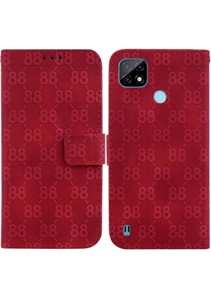 Realme C21 Çift 8 Kabartmalı Cüzdan Kapak Kickstand Pu Kart Için Telefon Kılıfı (Yurt Dışından)