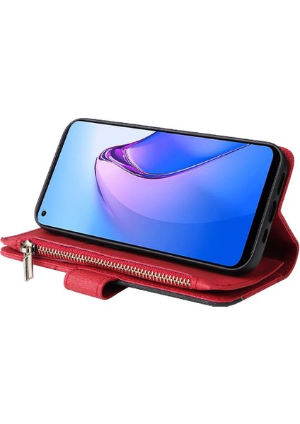 Kart Yuvası Standı Fermuar Cüzdan Tarzı Dokuz ile Oppo Oppo 8 5g Için Kılıf (Yurt Dışından)