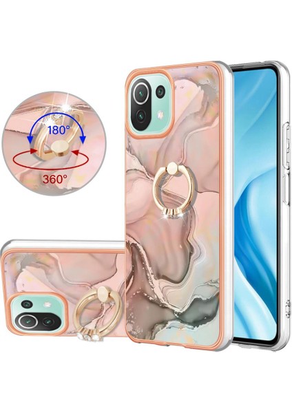 Xiaomi 11 Lite 5g Için Kılıf 360 &deg; Dönebilir Halka Mermer Darbeye Tpu (Yurt Dışından)