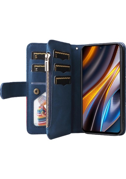 Xiaomi Poco X4 Gt Fermuar Cüzdan Tarzı Dokuz Kart Yuvaları Iki Renkli (Yurt Dışından)