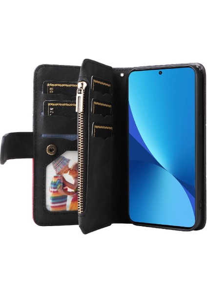 Xiaomi 12 Lite Için Kart Yuvası Standı Fermuar ile Iki Renkli Dikiş (Yurt Dışından)