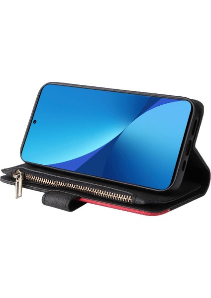Xiaomi 12 Lite Için Kart Yuvası Standı Fermuar ile Iki Renkli Dikiş (Yurt Dışından)