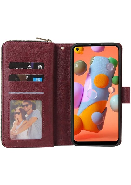 Samsung Galaxy A11 Için Kılıf Kart Tutucu El Kayışı Fermuar ile Kapak Çevirin (Yurt Dışından)