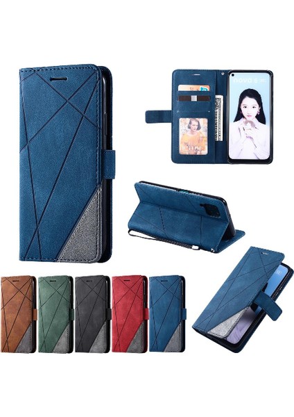Huawei P40 Lite Darbeye Kart Tutucu Için Kickstand Pu Deri Flip Case (Yurt Dışından)