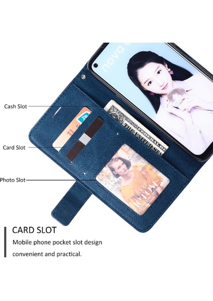 Huawei P40 Lite Darbeye Kart Tutucu Için Kickstand Pu Deri Flip Case (Yurt Dışından)