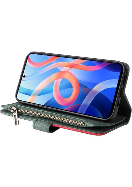 Kart Yuvası Standı Iki Renkli Dikiş ile Xiaomi Poco M4 Pro 5g Için Kılıf (Yurt Dışından)