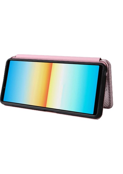 Sony 10 Iv Deri Folio Flip Case Için Kılıf Manyetik Karbon Fiber Tam (Yurt Dışından)