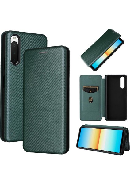 Sony 10 Iv Deri Folio Flip Case Için Kılıf Manyetik Karbon Fiber Tam (Yurt Dışından)