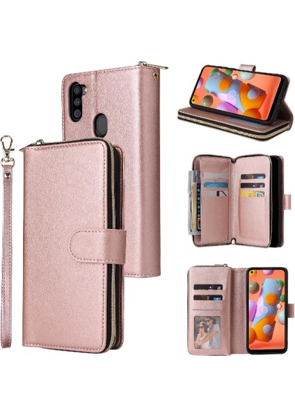 Samsung Galaxy A11 Için Kılıf Kart Tutucu El Kayışı Fermuar ile Kapak Çevirin (Yurt Dışından)