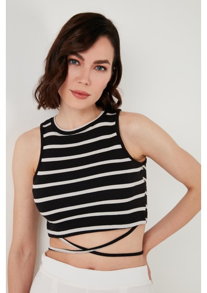 Çizgili Slim Fit Bağlama Detaylı Crop Bayan Crop 5865715 modelleri
