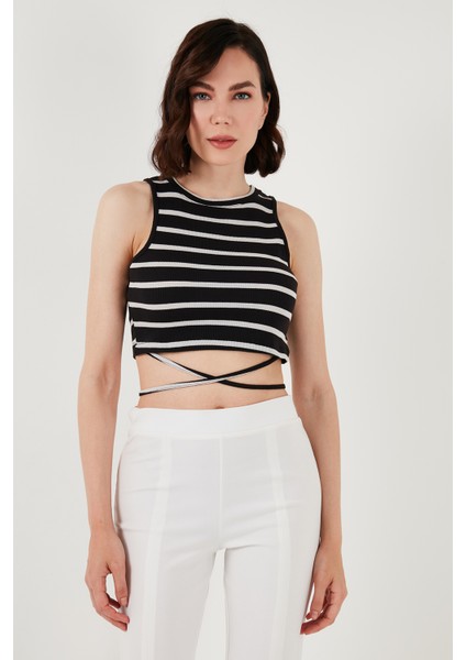 Çizgili Slim Fit Bağlama Detaylı Crop Bayan Crop 5865715 fırsatları