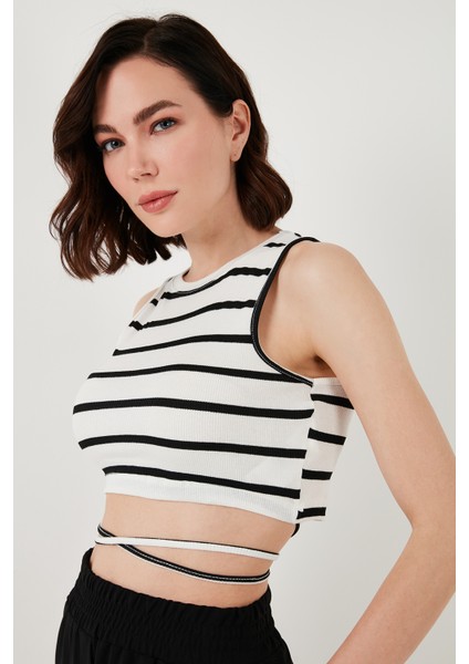 Çizgili Slim Fit Bağlama Detaylı Crop Bayan Crop 5865715