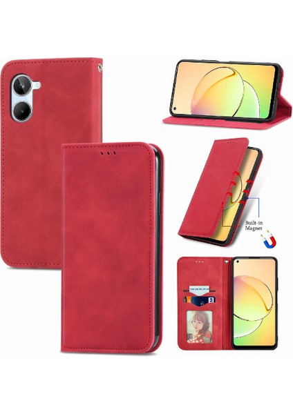 Realme 10 Cüzdan Kordon Deri Kılıf Için Kılıf Basit Iş Fermuar (Yurt Dışından)