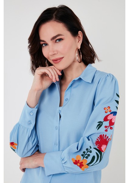 Balon Kollu Çiçek Nakışlı Gömlek Bayan 611GO003 fırsatları