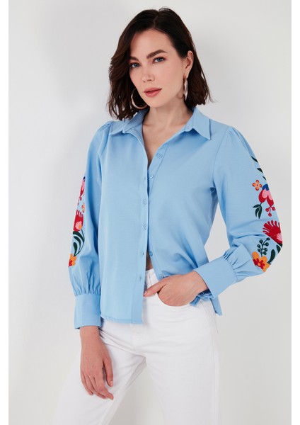Balon Kollu Çiçek Nakışlı Gömlek Bayan 611GO003 indirimleri