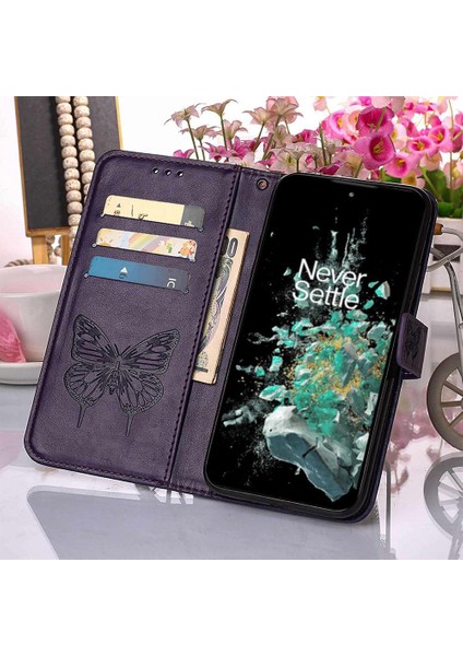 Oneplus 10T 5g Kabartma Kelebek Manyetik Kapak Kapak Premium Için Kılıf (Yurt Dışından)