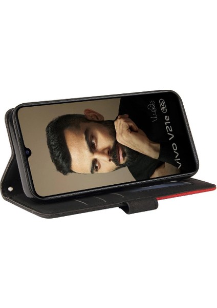 Vıvo V21E 5g Kickstand Koruyucu Iki Renkli Dikiş Pu Deri Için Kılıf (Yurt Dışından)