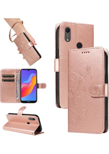 Huawei Y6 2019 Için Flip Case El Kayışı ile Kabartmalı Kelebek Yüksek ve (Yurt Dışından)