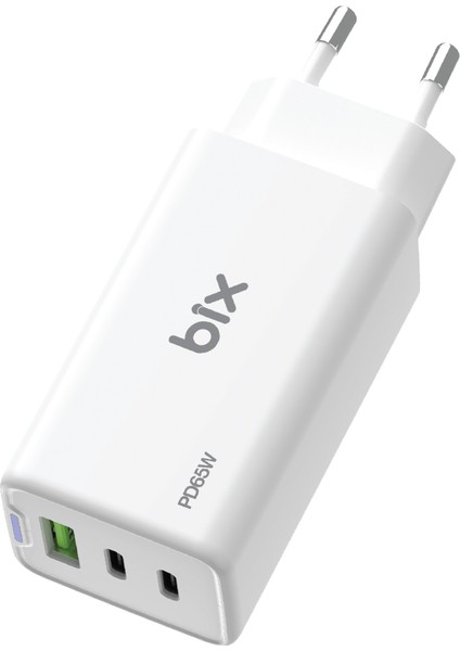 BX3P66G Gan 65W 2*type-C Pd 3.0 ve Usb-A Qc Üç Portlu Hızlı Şarj Cihazı Beyaz