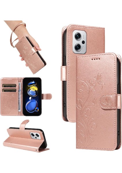 Xiaomi Poco X4 Gt Kabartmalı Kelebek Cüzdan Telefon Kılıfı ve Kart (Yurt Dışından)