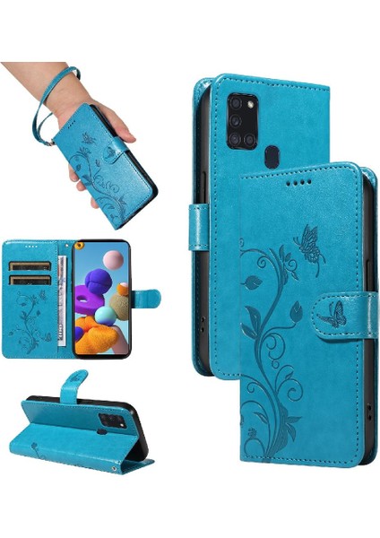 Samsung Galaxy A21S Cüzdan Telefon Kılıfı Için Kılıf ile Kabartmalı Kelebek (Yurt Dışından)