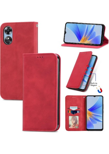 Oppo A17 Için Basit Iş Fermuar Kordon Cüzdan Deri Kılıf (Yurt Dışından)