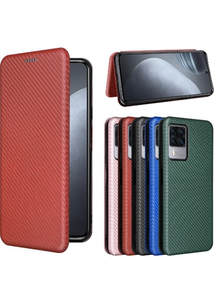 Cubot X50 Manyetik Karbon Fiber Deri Için Kılıf Folio Flip Case Tam (Yurt Dışından)