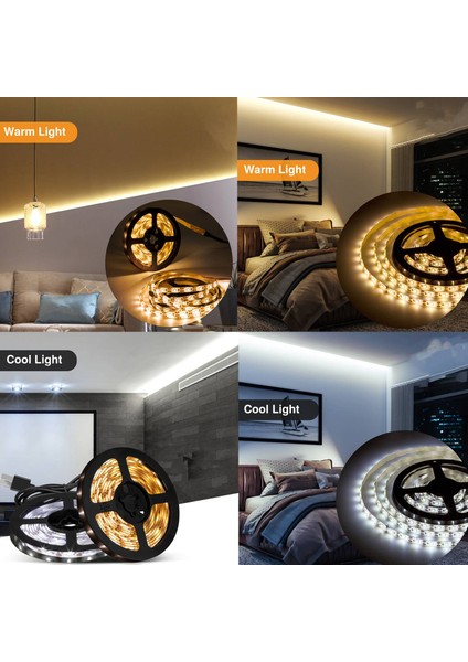 Su Geçirmez LED Şerit 5 V USB Tv LED Işıklı Bant Şerit Işık Dolap Esnek Lamba 2835 Kabine 0.5 Metre Sıcak Beyaz (Yurt Dışından)