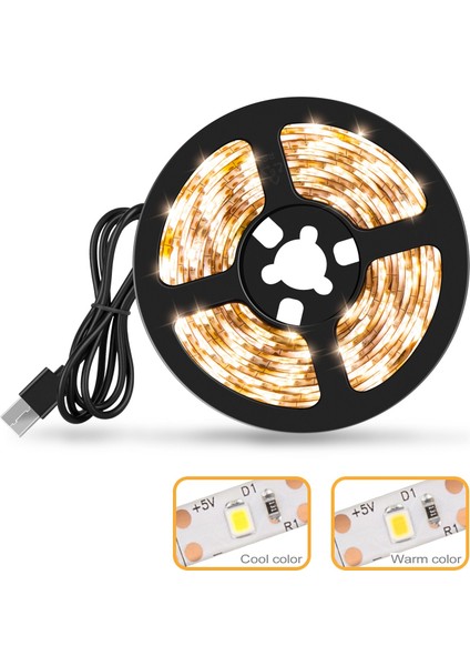 Su Geçirmez LED Şerit 5 V USB Tv LED Işıklı Bant Şerit Işık Dolap Esnek Lamba 2835 Kabine 0.5 Metre Sıcak Beyaz (Yurt Dışından)