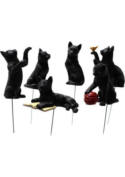 6 Adet Kedi Zemin Ekleme Dekor Heykeli El Sanatları Saksı Bahçe Dekorasyon Süsler Aile Yard Sanat Dekoru (Yurt Dışından)