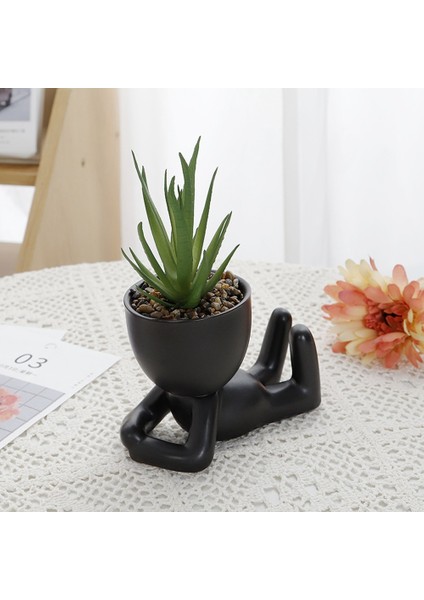 4pcs Yapay Etli Yetiştiricilerinin, Mini Saksı Seramik Etli Dekor, Insan Şekilli Siyah Tencere Küçük Tencere (Yurt Dışından) indirimleri
