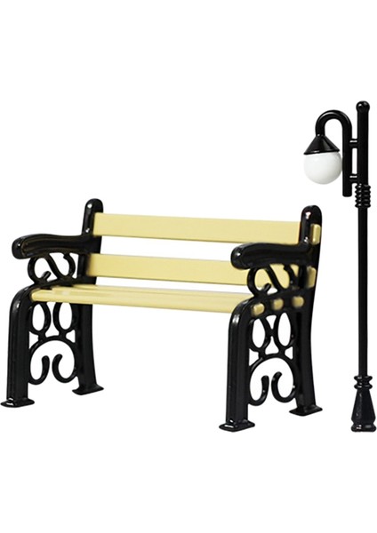 1/12 Minyatür Aksesuarları Mini Park Sandalyesi Sokak Lambası Seti Modeli Simülasyon Oyuncaklar (Yurt Dışından)
