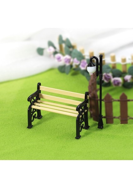 1/12 Minyatür Aksesuarları Mini Park Sandalyesi Sokak Lambası Seti Modeli Simülasyon Oyuncaklar (Yurt Dışından)