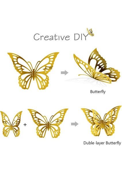 96 Paket 3D Kelebek Duvar Dekoru, Kelebekler Odası Çıkartmaları Çıkartmalar, Parti Için Duvar Dekorasyonu, Doğum Günü, Oturma Odası Altın (Yurt Dışından) fiyatları