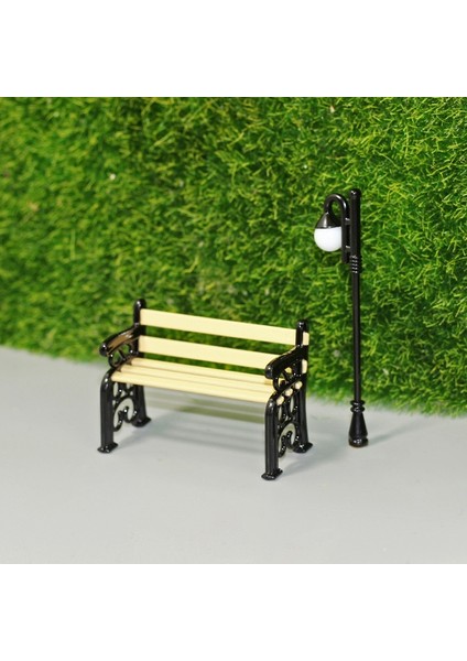 1/12 Minyatür Aksesuarları Mini Park Sandalyesi Sokak Lambası Seti Modeli Simülasyon Oyuncaklar (Yurt Dışından)