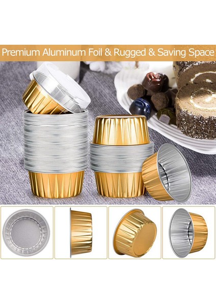 Kapaklı Tatlı Bardakları, 50 Paket Altın Alüminyum Folyo Pişirme Bardak Tutucuları, Cupcake Fırında Yardımcı Ramekin Şeffaf Puding Bardakları (Yurt Dışından) indirimleri