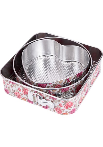 3 Adet Yapışmaz Yaylı Kek Tava Metal Pişirme Kek Kalıbı Çıkarılabilir Alt Yuvarlak Kalp Kare Şekiller Bakeware (Yurt Dışından)