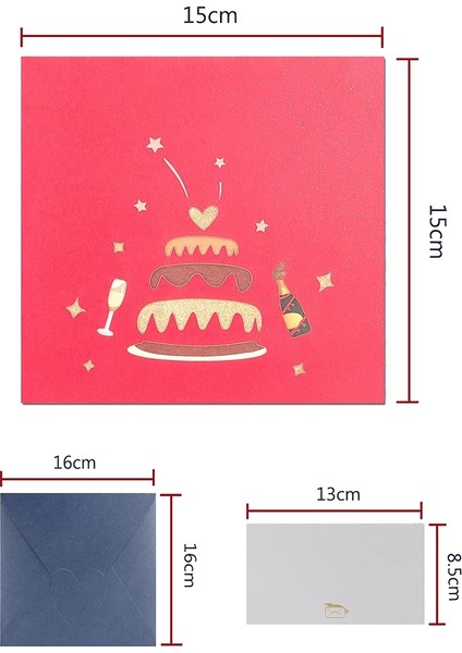 Çift Katmanlı Pasta Tasarımlı 3D -Up Doğum Günü Kartı, Aile, Arkadaşlar, Çocuklar, Kadınlar Için Zarflı Doğum Günü Kartları (Kırmızı) (Yurt Dışından) indirimleri