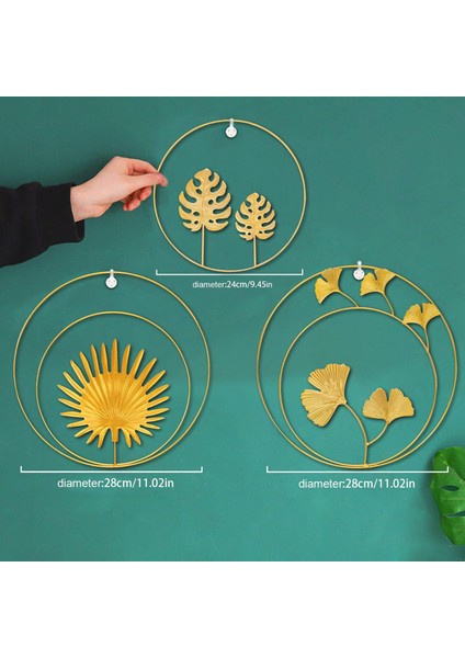 3D Demir Duvar Dekor Altın Ginkgo Akçaağaç Monstera Yaprağı Duvar Dekor Yuvarlak Duvar Süsleri Yatak Odası Asılı Otel Duvar Dekor Için (Yurt Dışından) modelleri