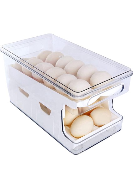 Buzdolabı Için 2'si 1 Arada Yumurta Tutucu, Buzdolabı Için Şeffaf Yuvarlanan Yumurta Dispenseri 24 Yumurta Saklama Kabı Tepsisi (Yurt Dışından)