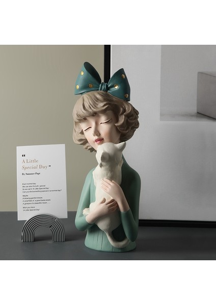 Reçine Ilmek Kız Kedi Heykeli ile Iskandinav Kız Figürleri Süsler Masaüstü Heykel Odası Dekor Için-Kahverengi (Yurt Dışından) fırsatları