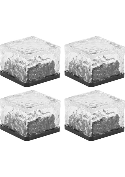 Güneş Tuğla Işıkları 4 Paket Güneş Buz Kare Işıklar Noel Bahçesi Veranda Çim Için Güneş Cam Tuğla Işık (Yurt Dışından)