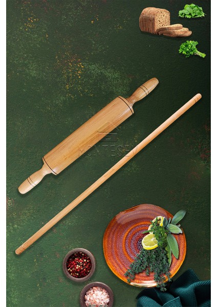 Zümrüt Serisi Dönerli Ahşap Hamur Açma Merdanesi ve Oklavası Hamur Şekillendirici 2 Li Set ZMRSET13