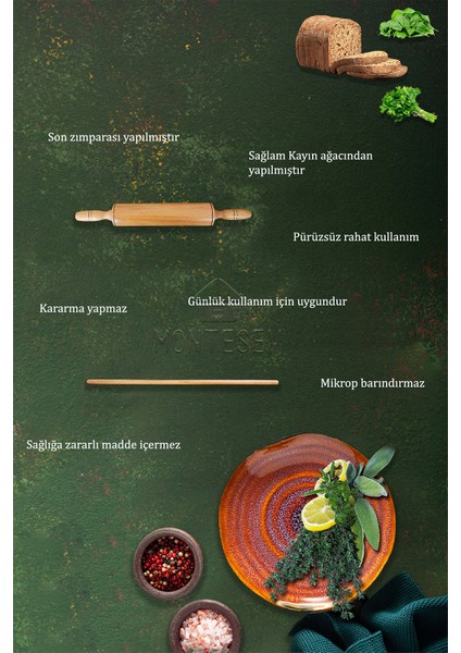 Zümrüt Serisi Dönerli Ahşap Hamur Açma Merdanesi ve Oklavası Hamur Şekillendirici 2 Li Set ZMRSET13 fırsatları